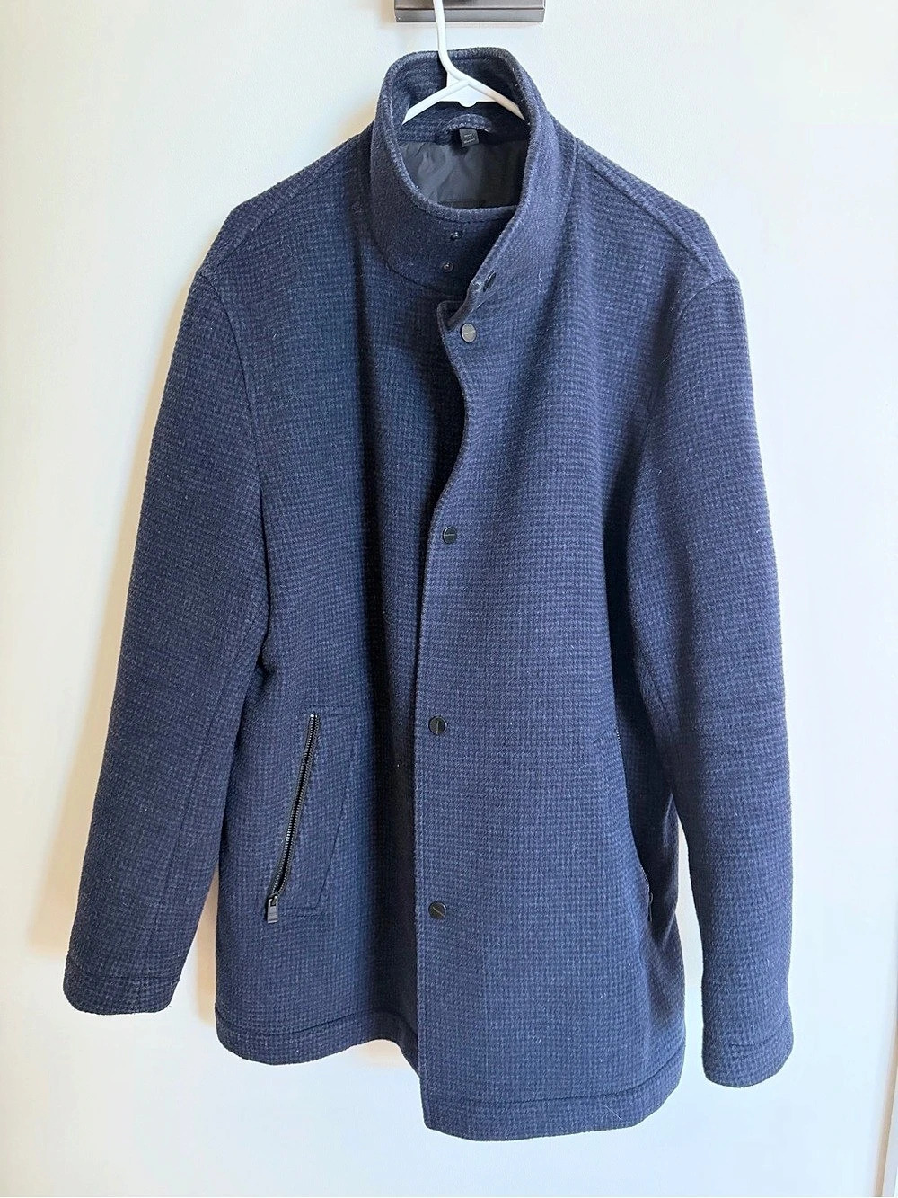 BOSS Men's Textured Pea Coat in Blue Like New